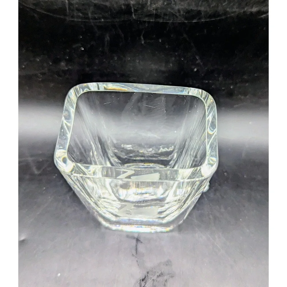 Vintage Lindshammer Etched Clear Crystal Vase Swan Bird 5.5